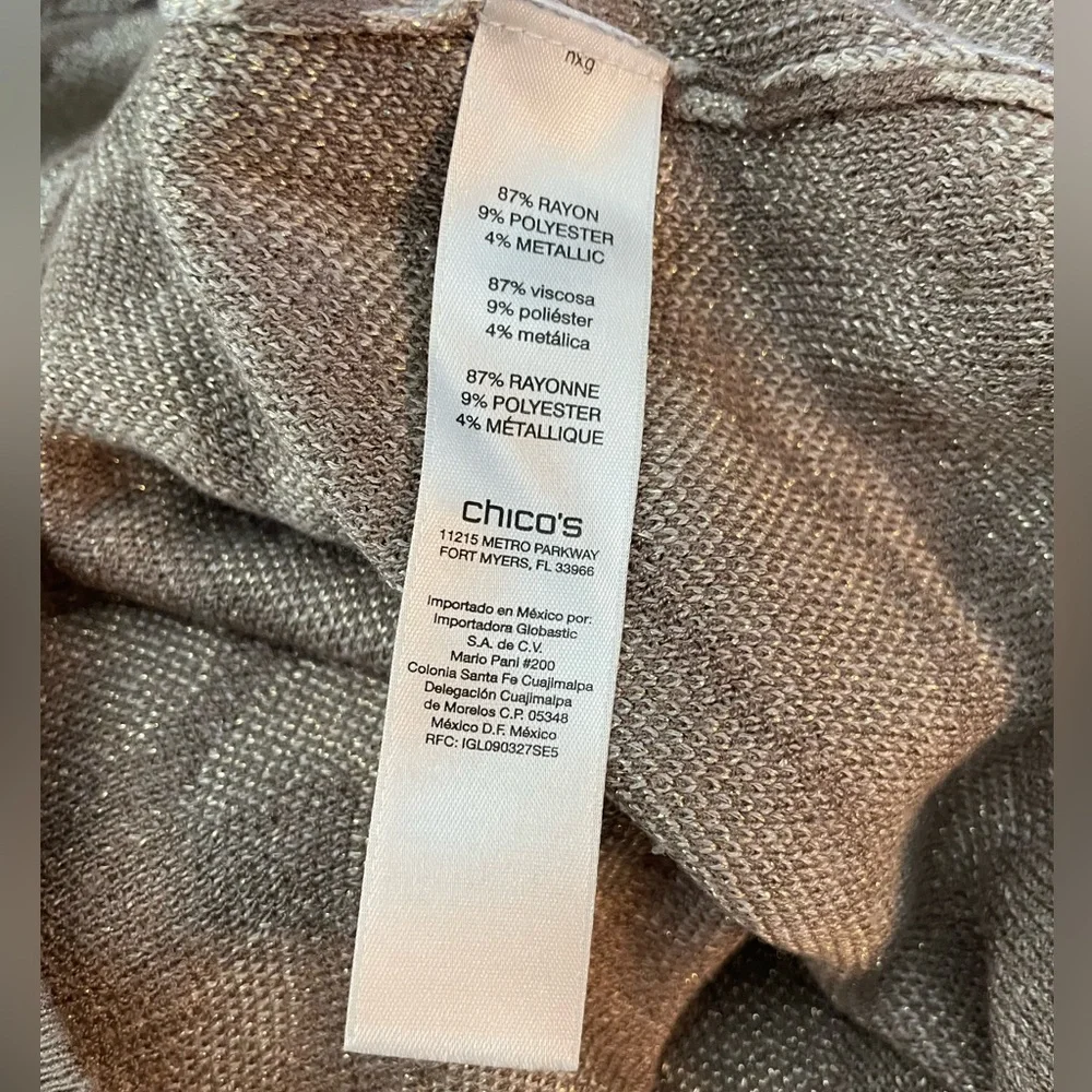 Chico's Tan and Brown Zebra Print Gold Metallic Accent Crewneck Sweater Size M